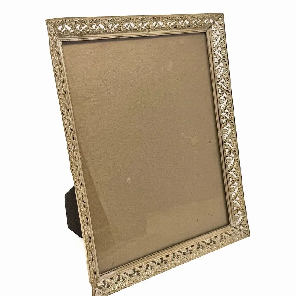 Vintage Photo Frame Ornate Filigree Metal Gold 8x10 MCM Hollywood Regency